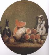 Jean Baptiste Simeon Chardin Cut melon and peach bottle still life etc Spain oil painting reproduction